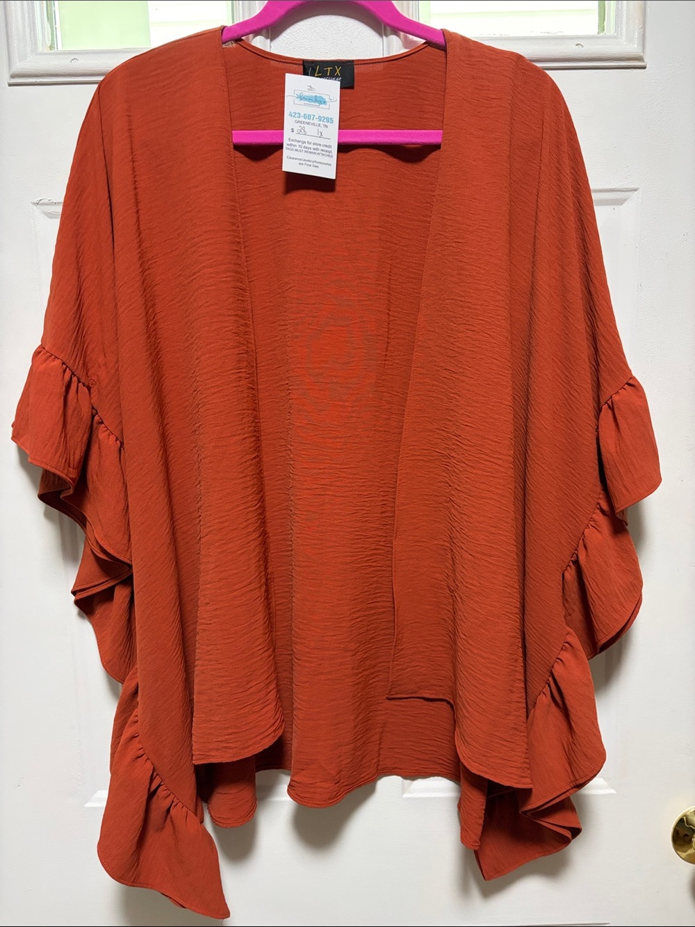 Rust Orange Ruffle-Trim Poncho Shrug